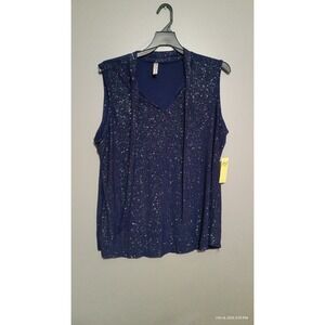 Perception Woman Sleeveless Tie Neck Blouse Top Navy Shimmer Sparkle Size 2X NWT